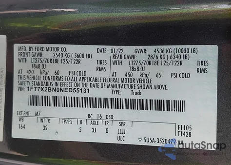 2022 Ford F-250 Xlt from USA, damaged, VIN 1FT7X2BN0NED55131